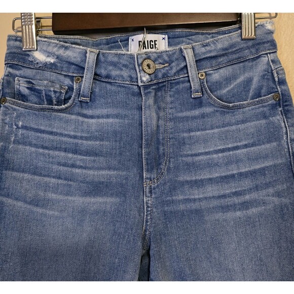 Paige Hoxton Crop Mid Rise Ultra Skinny Jeans Raw Distressed Hem Women's Size 25 - Picture 5 of 10